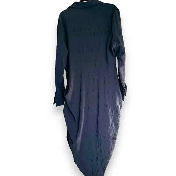 PrettyLittleThing Black Textured Ruched Side Midi Shirt Dress Size 14 - NWT - Picture 3 of 7